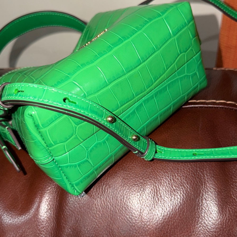 🔥🔥🔥Kate Spade Knott Croc Embossed Green Leather Mini Top Handle Crossbody Bag - Picture 13 of 14
